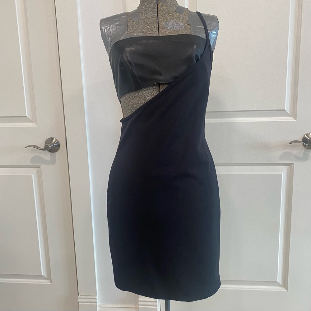 Vintage 1997 Versace Versus Black Leather Bandeau Mini Dress